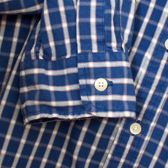 J. Crew L (17x35) Cotton Royal Blue Plaid Button Down - Picture 4 of 4